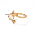 Anello aperto regolabile con aereo e stella in oro con micro zirconi brillanti - Stile Asimmetrico Aereo e Pentagramma (G125800)