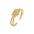 Elegante anello aperto placcato oro con micro-pavé di zirconi e texture a costine unica. - Stile Forma a Bozzolo Perline Doppia (G123049G-2)