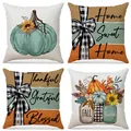 Set di 4 federe in lino autunnale con stampe di zucca e citazioni per il Ringraziamento - Set di 4 Zucche e Girasoli del Raccolto (FP021-1) / 45x45cm