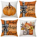 Set di 4 fodere per cuscini autunnali del Ringraziamento con belle stampe di zucche - Set di 4 Home Sweet Home e Gratitudine (FP021-3) / 45x45cm