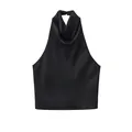 Elegant black silk satin halter neck top with draped cowl neckline detail - XS / Tops / Black