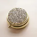 Elegant round gold metal pill box organizer with sparkling silver rhinestones for travel - Gold-White Zircon