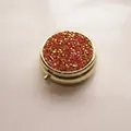 Elegant round golden metal pillbox with red rhinestone encrusted lid for travel storage - Gold - Gold Pink Rhinestone