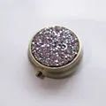 Elegant portable round metal pill box with sparkling pink rhinestone lid and mirror - Bronze - Light Purple Rhinestone