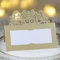 Elegant gold pearlescent paper laser-cut lace wedding place card for festive table setting - Beige Gold