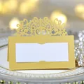 Elegant gold laser-cut wedding place card with intricate lace design and white insert - Gold