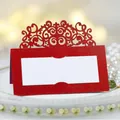 Elegant red laser-cut wedding place card with intricate lace design for table seating - Pearlescent Red