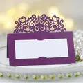 Elegant deep purple laser-cut wedding place card with a white insert for seating - Deep purple