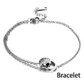 Elegante collar de plata con anillos entrelazados, números romanos y cristales incrustados - Estilo de Doble Anillo (E149) / Color acero