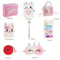 Set de regalo de papelería de unicornio y conejo de peluche con cuaderno, bolso y más - Juego de Cuaderno