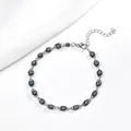 Bracelet œil maléfique en chaîne d'argent avec perles noires et fermoir mousqueton réglable - Argent Noir