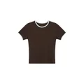 Camiseta de manga corta marrón entallada con cuello y puños blancos en contraste - S / Marrón Oscuro