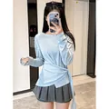 Damen Sonnenschutz-Smock in Hellblau mit Taillenband und langen Ärmeln für den Sommer - Blau