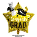 Gold star foil balloon for graduation with Congrats GRAD print and mortarboard design - Starry Graduation Gold Star