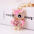 Porte-clés mignon en forme de chouette avec strass roses et blancs pour sacs à main - Rose