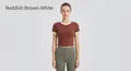 T-shirt da yoga a maniche corte slim fit da donna in marrone rossastro e bianco - 4 / Marrone Rossastro/Bianco