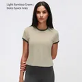 Short sleeve yoga t-shirt with contrast trim in light bamboo green and deep grey - 4 / Tops / Bamboo Green/Space Gray