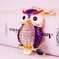 Exquisite purple cartoon owl keychain with sparkling crystal rhinestones and gold finish - Purple Owl Style (1184)