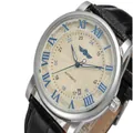 Winner silver automatic mechanical watch with blue Roman numerals and black leather strap - Silver Case Blue Scale