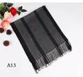 Elegant grey herringbone striped men's winter scarf with fringe detail and SKU A13 label - Black Grey Thick Stripes (A13)