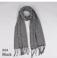 Classic black and white houndstooth pattern men's winter scarf with tassel fringe - Houndstooth (A04)