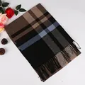 Classic brown and black British plaid scarf with fringes for men's winter style wear - Cyan Striped