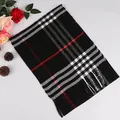 Classic British plaid men's winter scarf with fringe, stylish warm neck wrap for students - Black Four-Line Plaid
