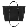 Large black woven tote bag with silver chain strap and top handles - Large / Black