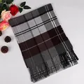 Soft grey and burgundy British plaid men's winter scarf with stylish tassel fringe - Coffee Patchwork