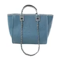 Light blue woven large capacity tote bag with an elegant metal chain shoulder strap - M / Blue