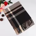 Elegant British style plaid scarf for men in black and grey with long fringe details - Brown Stripes