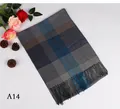 Classic British style plaid winter scarf for men with elegant fringes A14 - Blue Fine Stripes (A14)