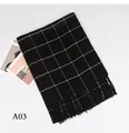 Classic black and white windowpane grid scarf with fringe tassels for men in winter. - Black Windowpane Plaid (A03)