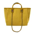 Stylish large yellow woven tote bag featuring silver chain strap and dual top handles - M / Yellow