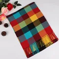 Colorful checkered plaid winter scarf for men with soft fringe tassels and warm wrap - Rainbow Five-Grid
