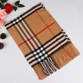 Classic camel British check pattern men's winter scarf with elegant fringe detail - Camel Four-Line Plaid