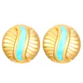 Boucles d'oreilles rondes en acier doré avec un détail ondulé en émail bleu chic - 10 Yeux En Or 18 Carats 9481