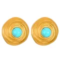 Boucles d'oreilles vintage dorées en spirale avec pierre turquoise ronde centrale chic. - 07 Vortex En Or 18 Carats 3023