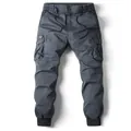 Men's casual cargo jogger pants with multi-pockets and drawstring waist in dark grey - 40 / Gray