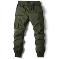 Olive green men's cargo jogger pants with drawstring elastic waist and side pockets - 40 / Army Green