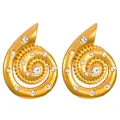 Elegant 18k gold plated spiral earrings with luxury sparkling rhinestones detail - Conch Style (A-977)