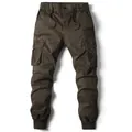 Men's heavy cotton cargo jogger pants with drawstring elastic waist in dark brown color. - 38 / Coffee