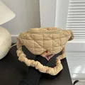 Fashionable beige quilted chest bag with a unique scrunchie strap and floral zipper pull - One Size / Khaki