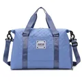 Light blue quilted large capacity travel gym bag with wet dry separation compartment - Blue