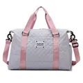 Fashionable large capacity quilted travel bag in grey and pink for women's fitness - Grey and Pink