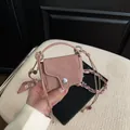 Elegant vintage pink suede mini coin purse with small crossbody strap and niche design - Pink