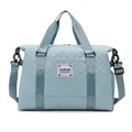 Stylish light blue quilted gym bag with large capacity and dry-wet separation compartment - Green