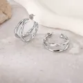 Polished silver twisted geometric double-layer hoop earrings in durable titanium steel - Twisted Geometric Style (PJER342) / 27mm / Steel