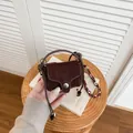 Elegant vintage burgundy suede mini crossbody bag with a decorative scarf handle - Burgundy