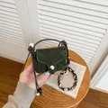 Vintage green suede mini coin purse with stylish patterned strap - Green
